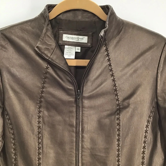 Coldwater Creek Metallic Leather Zip Jacket Coat Bronze Luxury Size XS - Picture 3 of 8